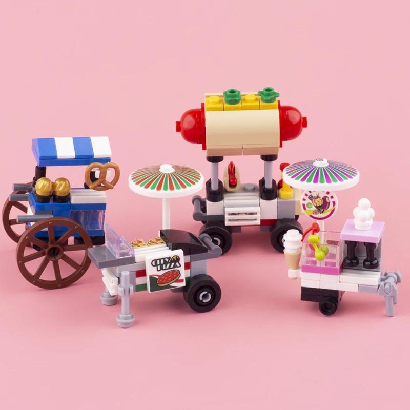 MOC – blocs de construction de stand de nourriture, boîte d'appel, toilettes, vue sur la rue, Pizza,