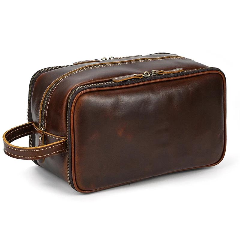 Trousse de toilette en cuir de vache pour hommes et femmes, sac à cosmétiques, sac de lavage, sacs d