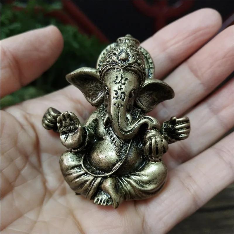 Statue de Lord Ganesha couleur bronze, ornements bouddhistes, sculpture de dieu hindou éléphant, fig