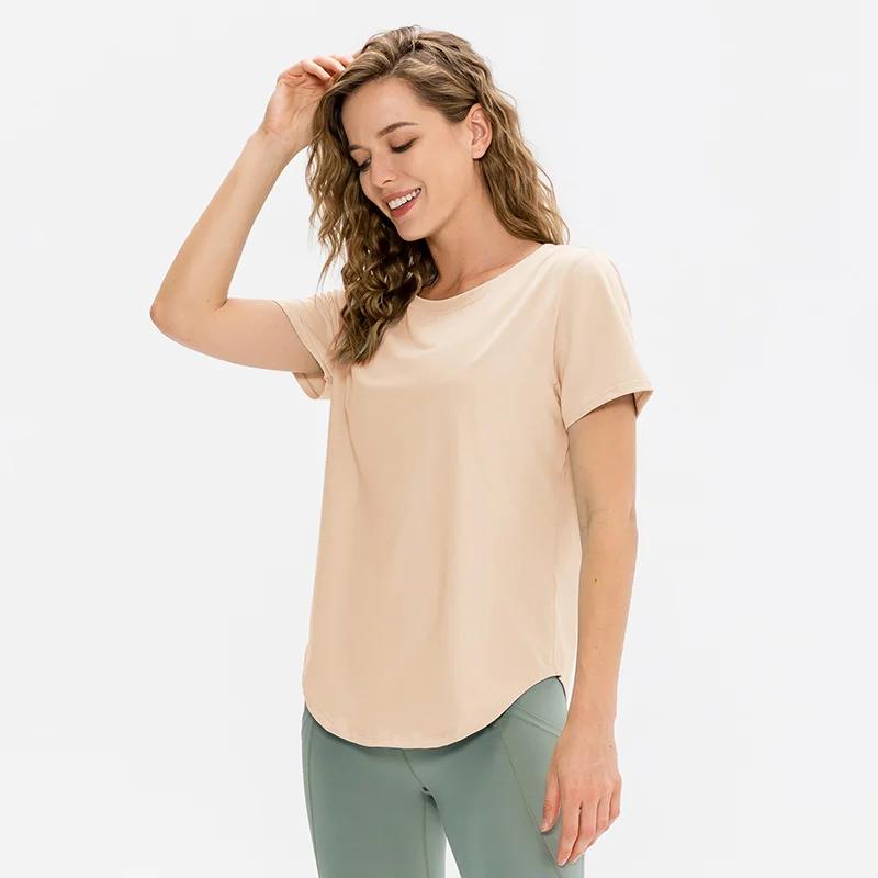 Femmes Yoga haut solide à manches courtes Sport T-Shirt ample Fitness Yoga haut chemise de gymnastiq