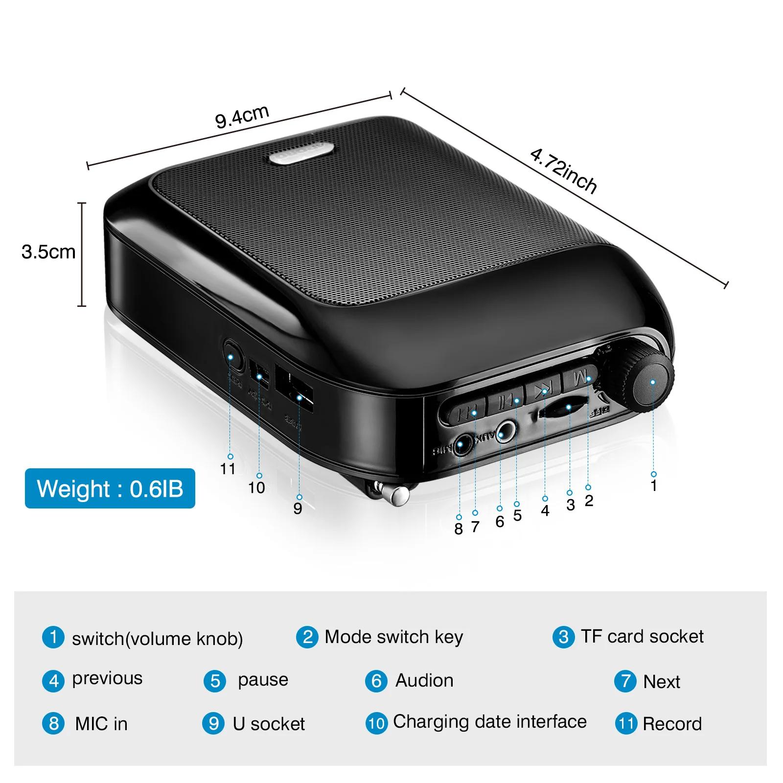 Amplificateur vocal sans fil Bluetooth UHF, Portable, pour enseigner les conférences, Guide touristi