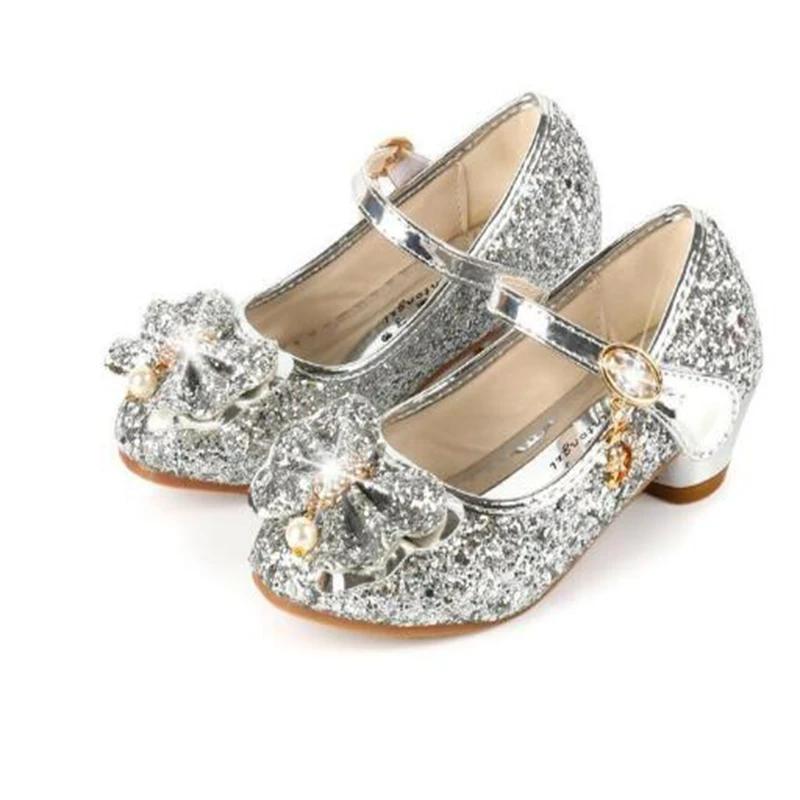 Chaussures princesse papillon en cuir pour enfants, chaussures à talons hauts avec nœud papillon en
