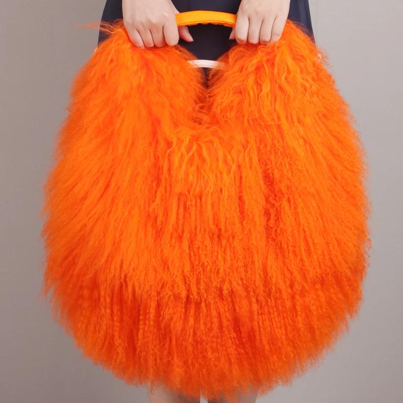 Sac à main de luxe en véritable fourrure d'agneau de Mongolie, sac Boston en cuir véritable doux et