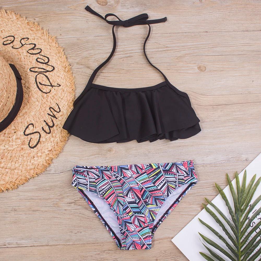 Maillot de bain à volants imprimé pour filles 5-14 ans - Ensemble bikini été bandage plage