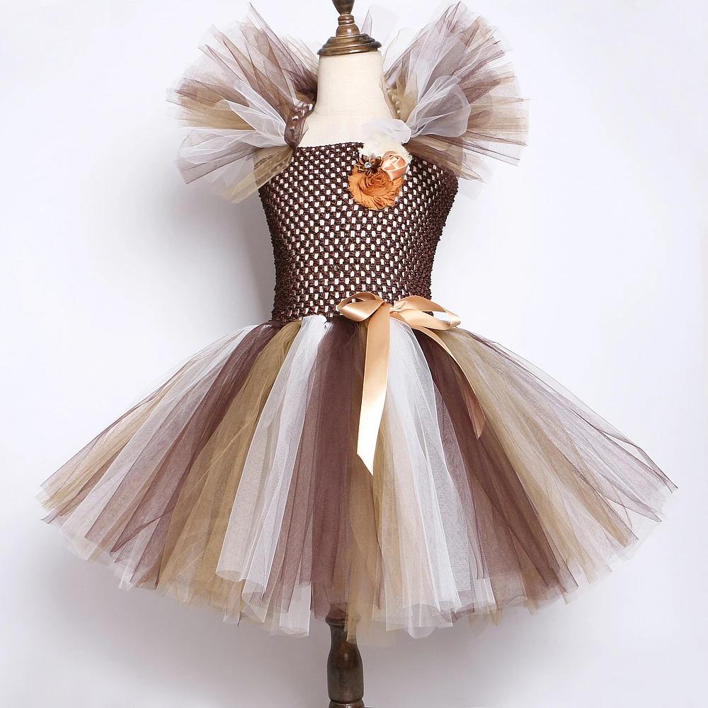 Costume de Lion de la Jungle marron pour bébés filles, robe Tutu fantaisie de fête d'animaux pour en