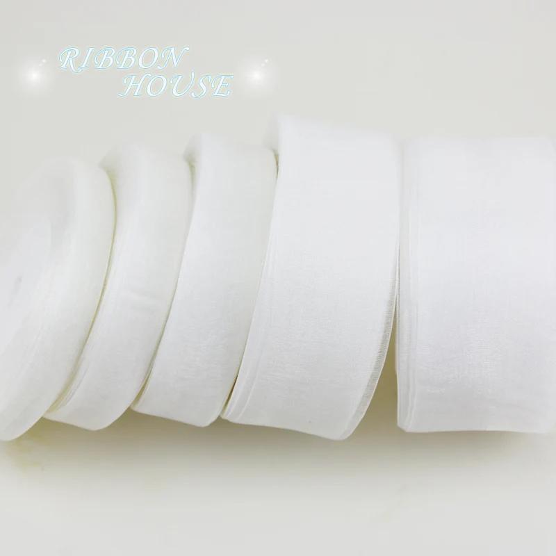 (50 yards/rouleau) rubans en Organza 12/15/20/25/40/50mm, vente en gros, emballage cadeau blanc, déc