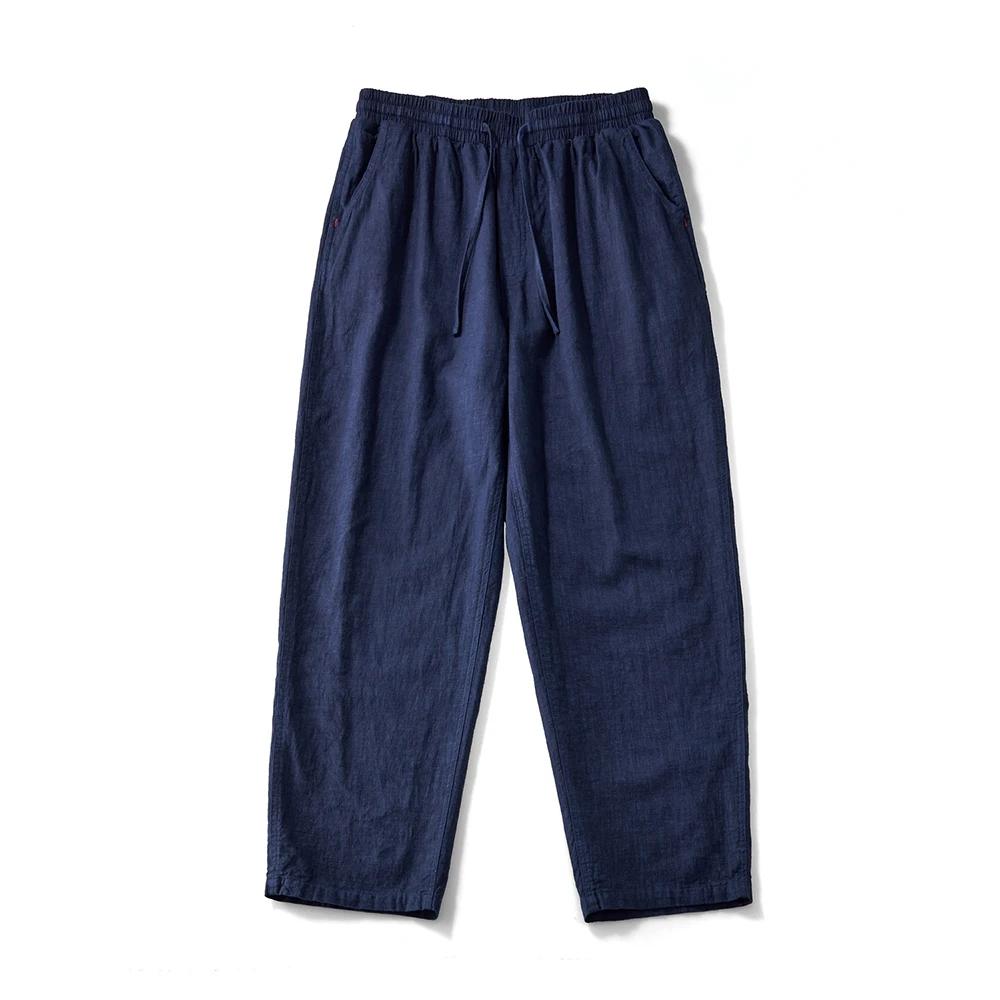 Pantalon cargo indigo rétro japonais pour homme, pantalon multi-poches, jambe large, coton, lin, déc