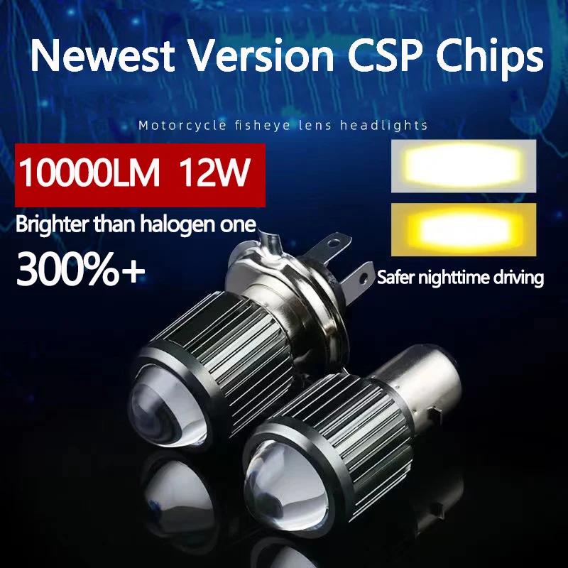 Ampoules de phares de moto, 10000lm H4 LED H6 BA20D 70000LM, lentille CSP blanc jaune, lampe Hi Lo,