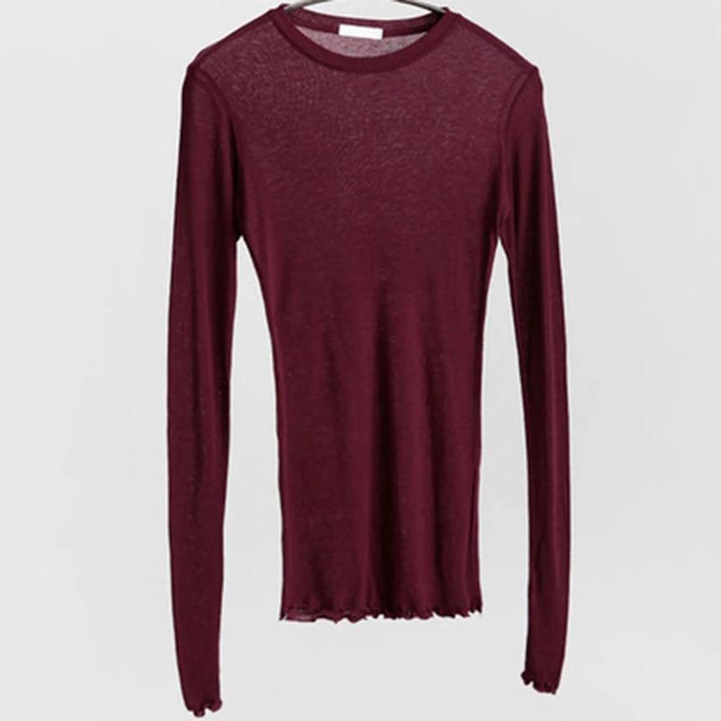 T-shirt uni à manches longues pour femmes, de haute qualité, élastique, basique, décontracté, Sexy,