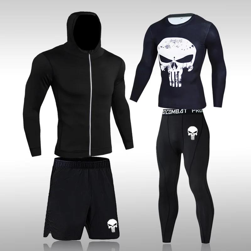 Ensemble compression homme sport running - Collants gymnastique survêtement rashguard training jogging