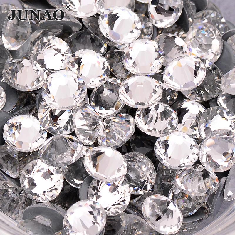JUNAO Lot de strass thermocollants en verre SS6 SS8 SS10 SS16 SS20 SS30, strass transparents pour vê