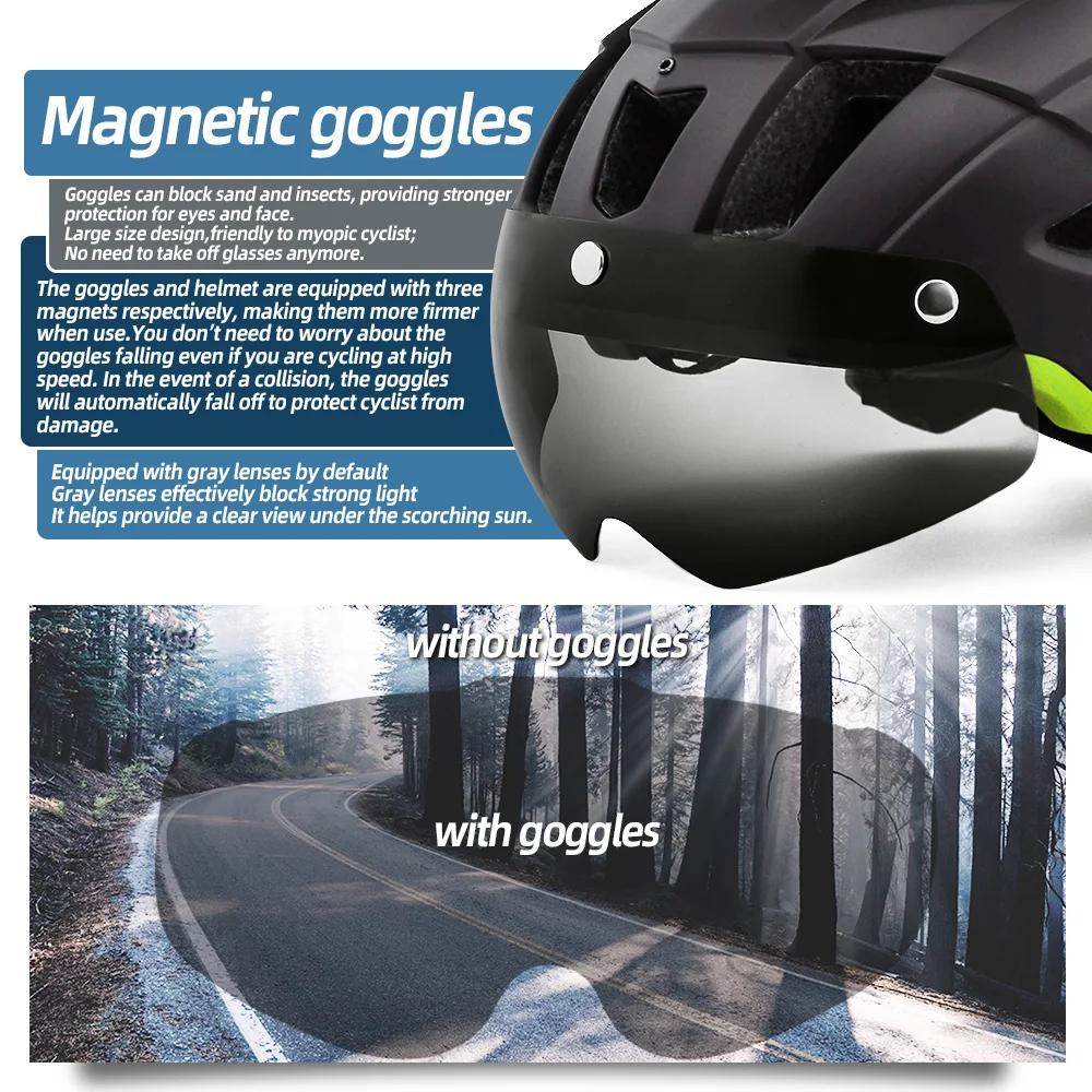 TGOAL-Casque de vélo LED avec visière pare-soleil pour homme, aste, bouclier de lunettes de soleil,