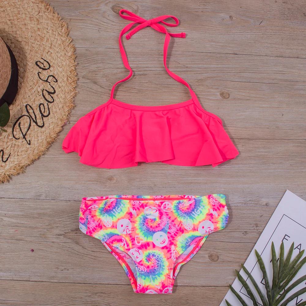 Maillot de bain à volants imprimé pour filles 5-14 ans - Ensemble bikini été bandage plage