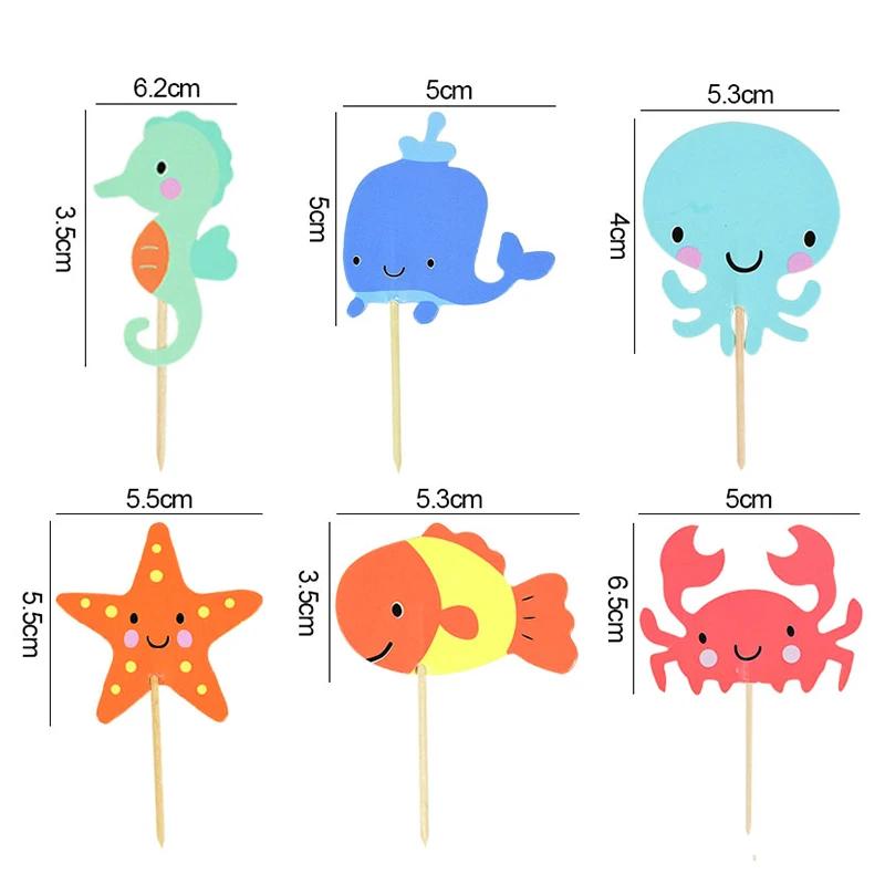 Décorations de Cupcake sous la mer, 24 pièces, drapeaux de fête sous la mer, thème sirène, fête prén