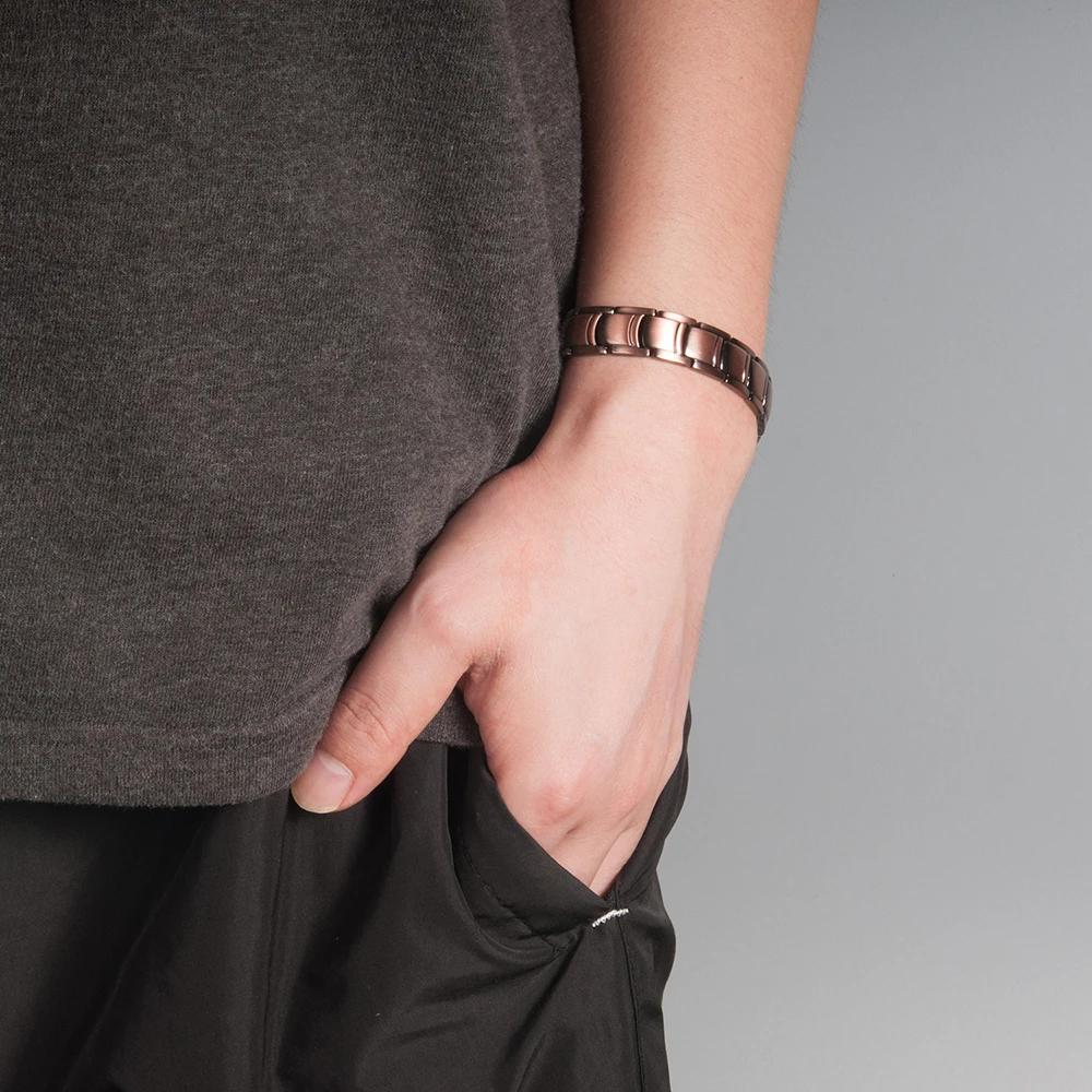 Vinterly – Bracelet magnétique en cuivre pur pour hommes, 12mm de large, thérapie magnétique en méta
