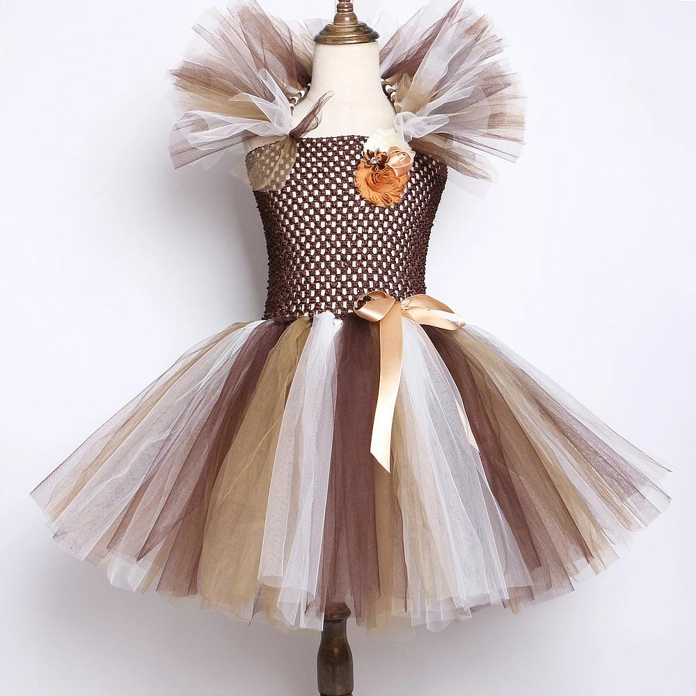 Costume de Lion de la Jungle marron pour bébés filles, robe Tutu fantaisie de fête d'animaux pour en