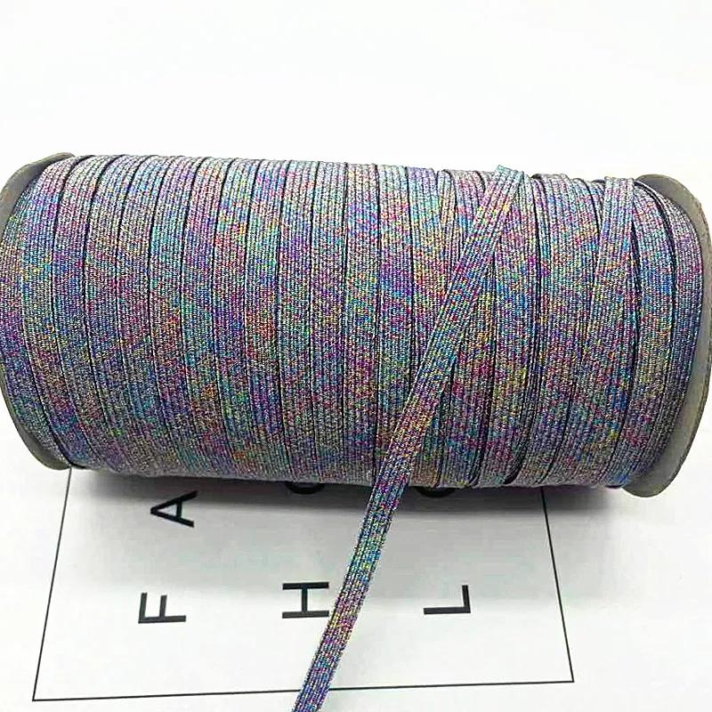 Ruban élastique en Spandex avec fil doré, 2/5yards/Lot, 6mm, paillettes, pour garniture, tissu à cou