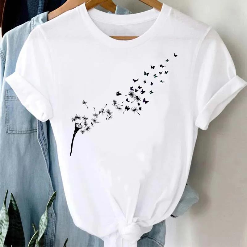 Maycaur femmes graphique dessin animé pissenlit imprimé t-shirt à manches courtes dames imprimer vêt