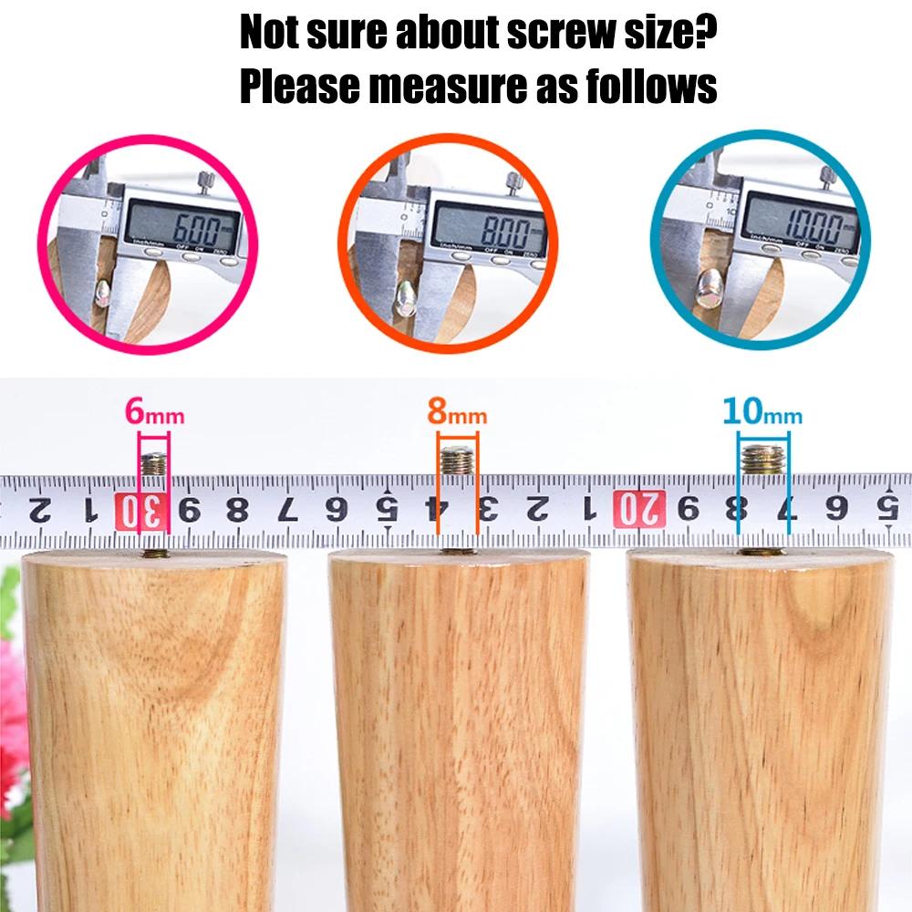4 pièces M6/M8/M10 vis pieds de meubles en chêne styles européens conique en bois de caoutchouc pied
