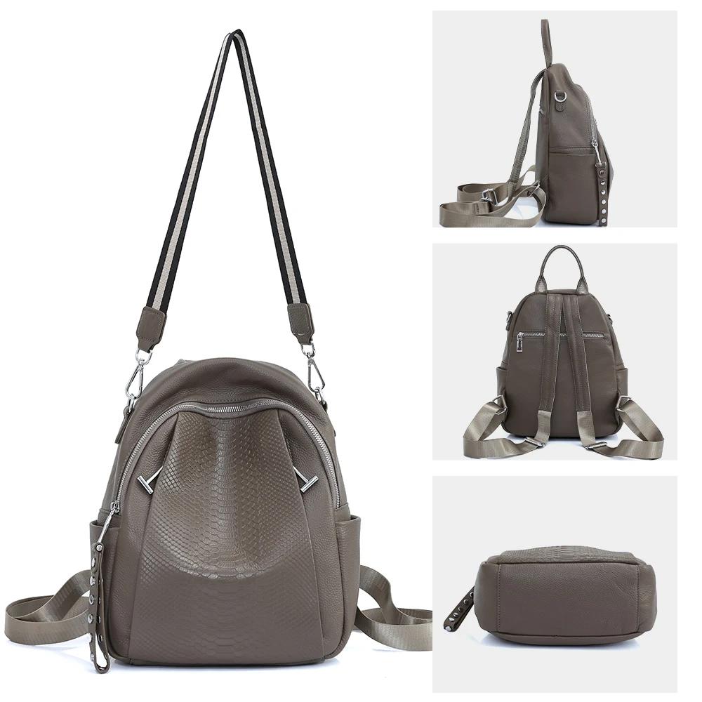 Zency-Sac à dos en cuir véritable pour femme, cartable Alligator Rivet, sac à dos initié par une fem
