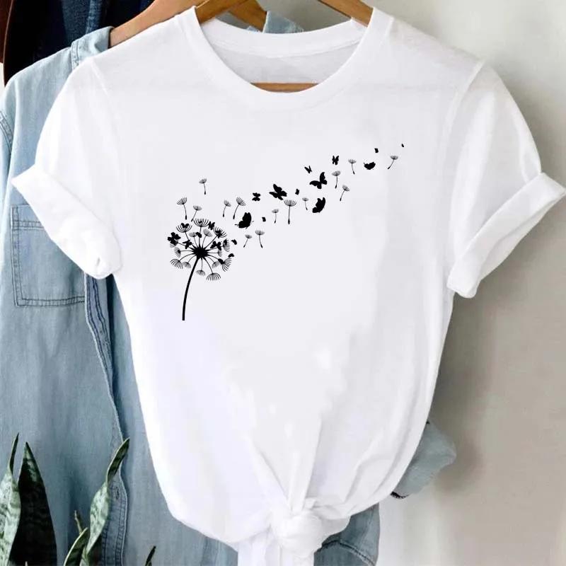 Maycaur femmes graphique dessin animé pissenlit imprimé t-shirt à manches courtes dames imprimer vêt