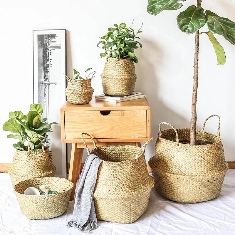 Zerolife panier en osier d'algues rotin suspendu Pot de fleur panier de vêtements sales panier de ra