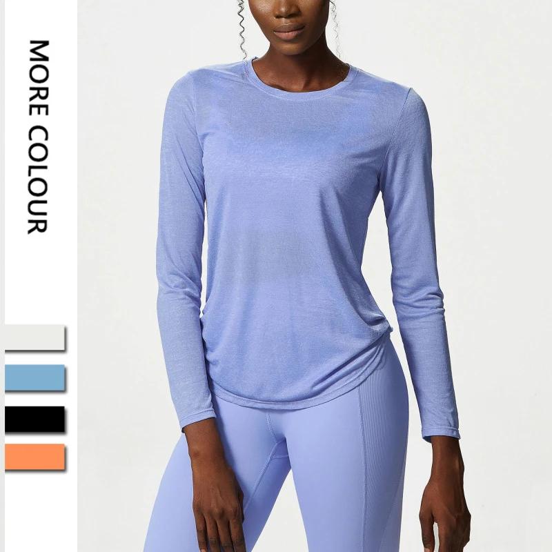 Chemise de Yoga à manches longues pour femmes, plissée sur le côté, ample, haut de gymnastique, resp