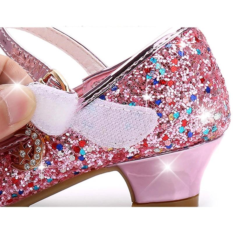 Chaussures en cuir à talons hauts pour filles, chaussures de princesse pour enfants, fleur, paillett