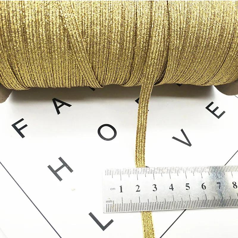 Ruban élastique en Spandex avec fil doré, 2/5yards/Lot, 6mm, paillettes, pour garniture, tissu à cou
