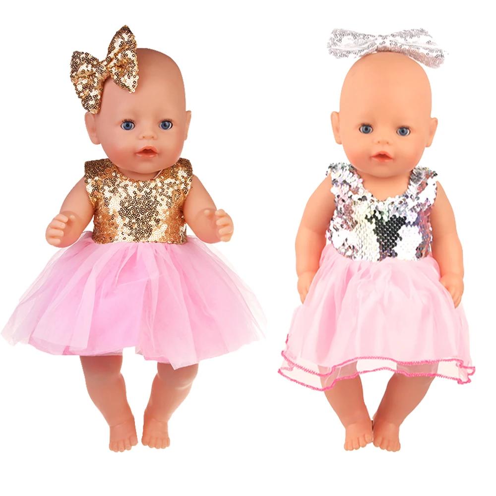 Robe à paillettes, vêtements de poupée pour bébé de 17 pouces et 43cm, jupe brillante pour fête de r