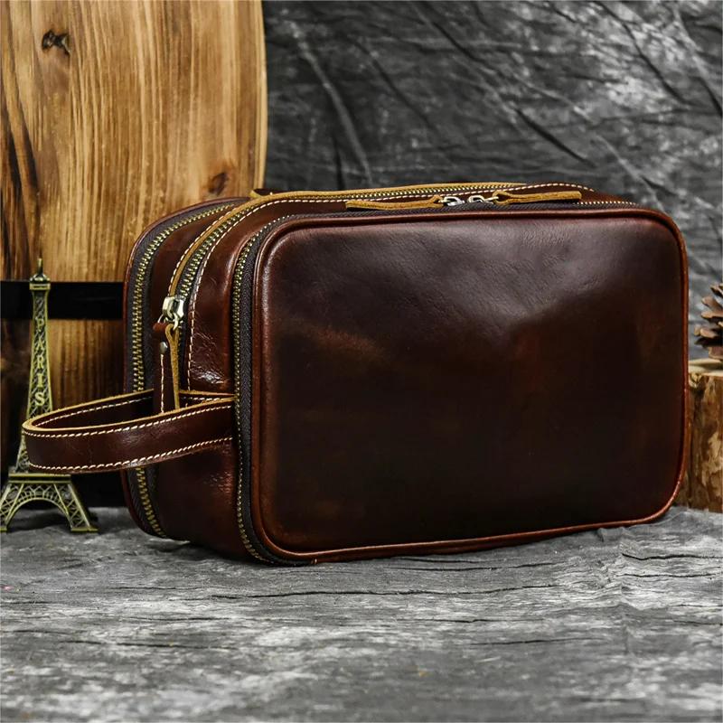 Trousse de toilette en cuir de vache pour hommes et femmes, sac à cosmétiques, sac de lavage, sacs d