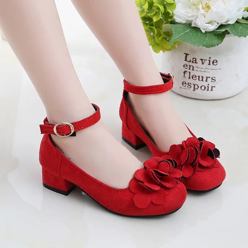 Mode filles enfants enfants chaussures en cuir à talons hauts princesse douce pour soirée spectacle