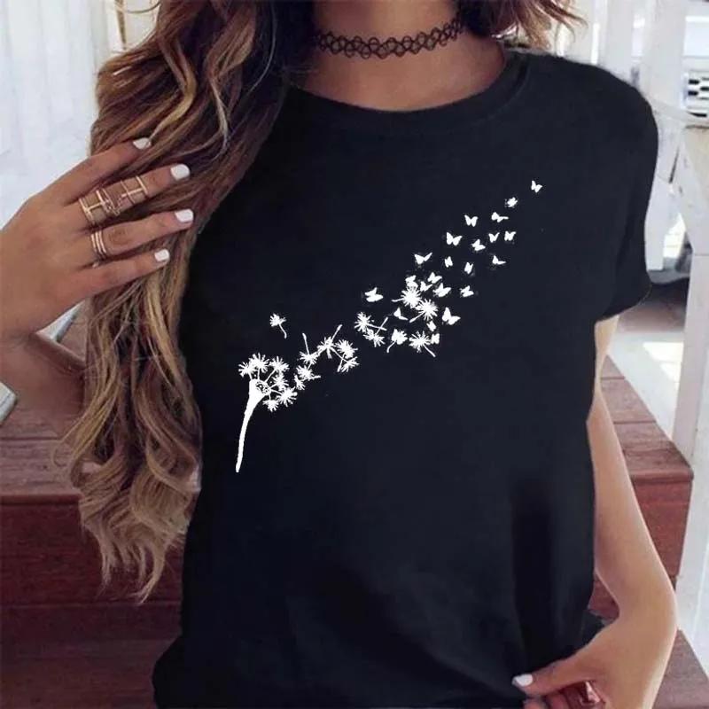 Maycaur femmes graphique dessin animé pissenlit imprimé t-shirt à manches courtes dames imprimer vêt