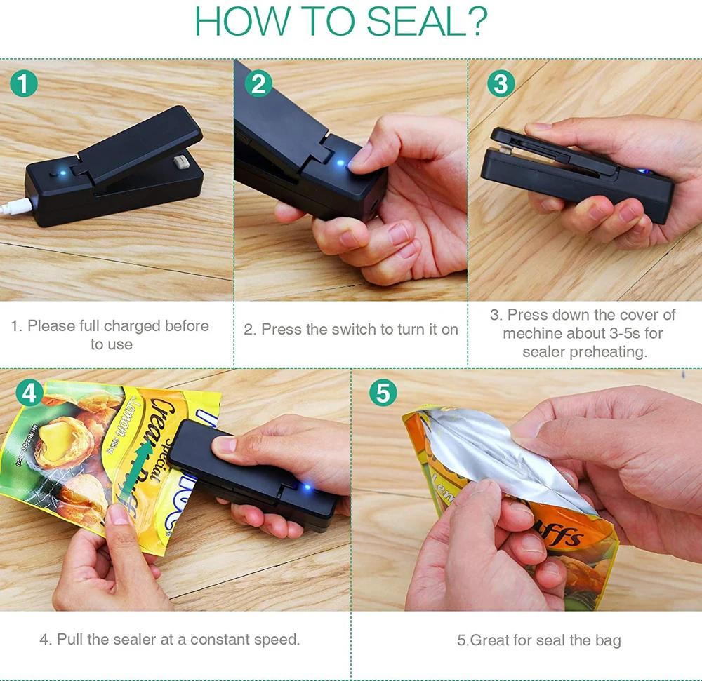 Mini scelleuse de sacs 2 en 1, thermoscelleuse et coupe sous vide pour sacs portables rechargeables