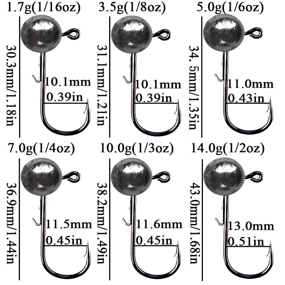 10 pièces tête de gabarit crochet de pêche 3.5g 5g 7g 10g 14g boule ronde tête de gabarit crochet sa