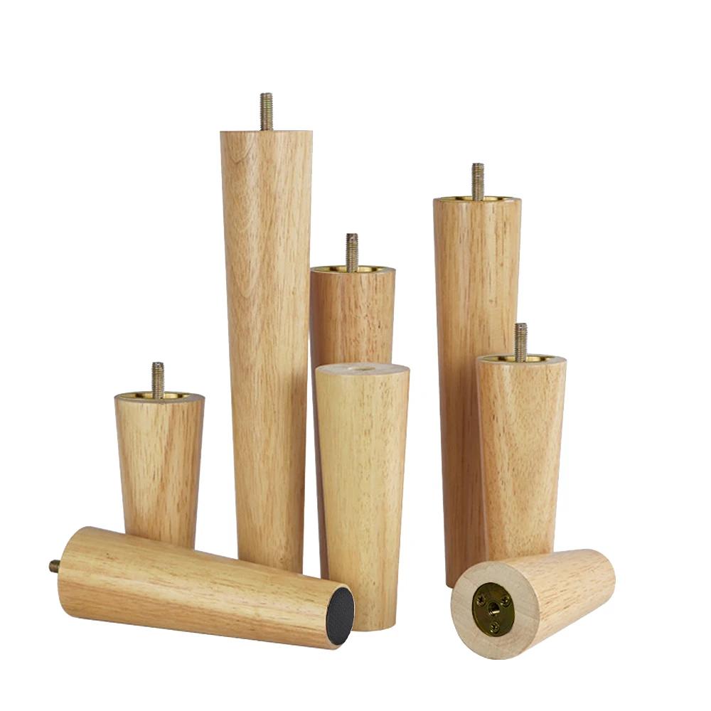 4 pièces M6/M8/M10 vis pieds de meubles en chêne styles européens conique en bois de caoutchouc pied