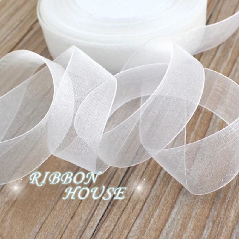 (50 yards/rouleau) rubans en Organza 12/15/20/25/40/50mm, vente en gros, emballage cadeau blanc, déc