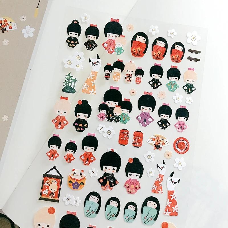 Suatelier japonais Kokeshi autocollants No.1010 poupée filles Sakura Scrapbooking fournitures Kawaii