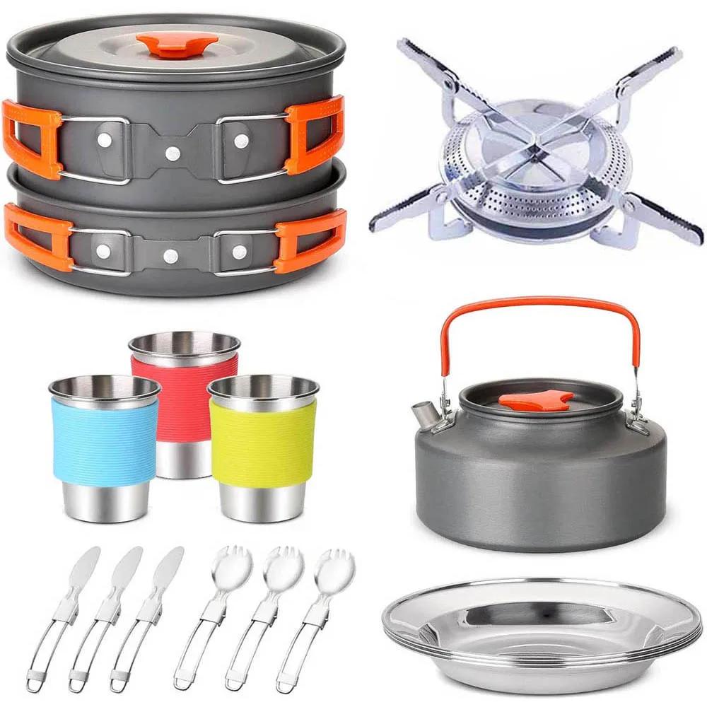 Équipement de voyage de Camping, ustensiles de cuisine, Kit de casseroles, brûleur à gaz, accessoire