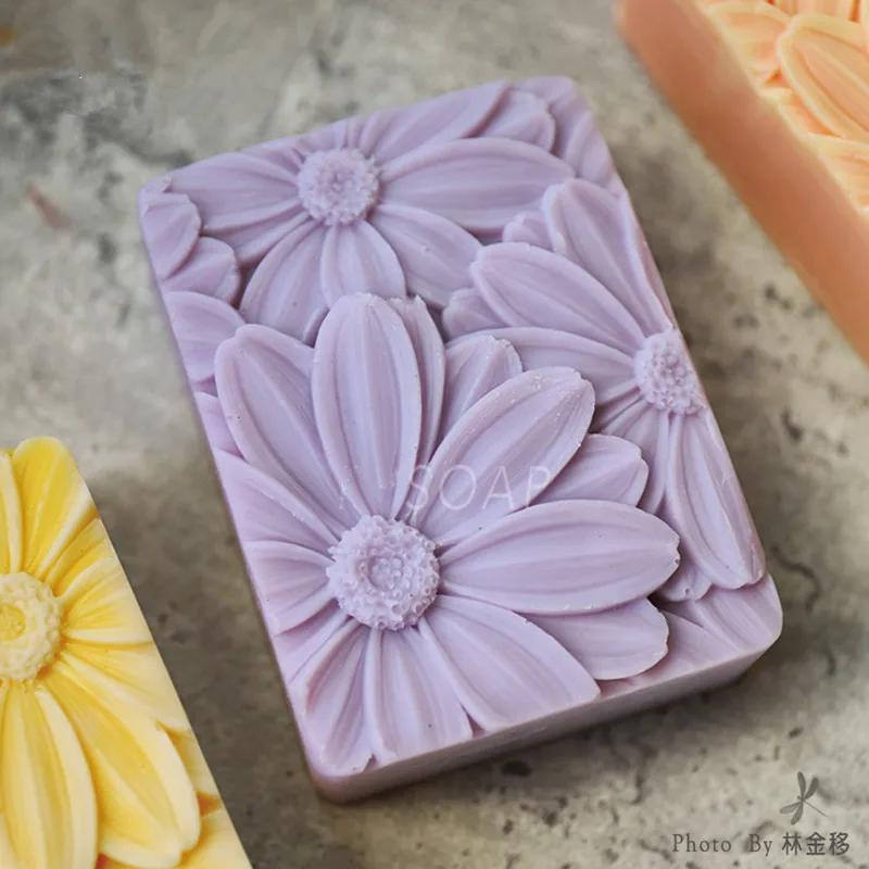 Le plus récent!! 3d élégant tournesol savon moule Rectangle Silicone savon faisant des moules bricol