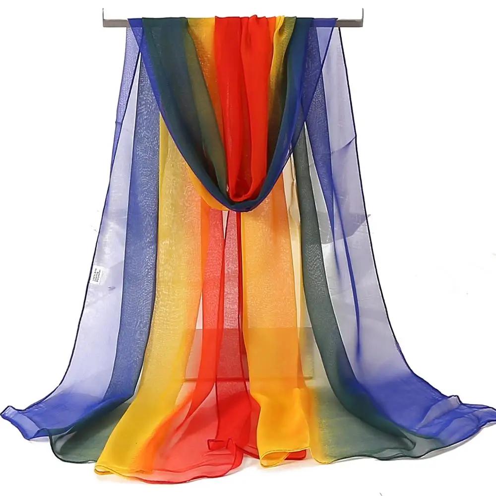 Foulard en mousseline de soie Georgette pour femmes, dégradé de couleur unie, Bandana élégant, Long