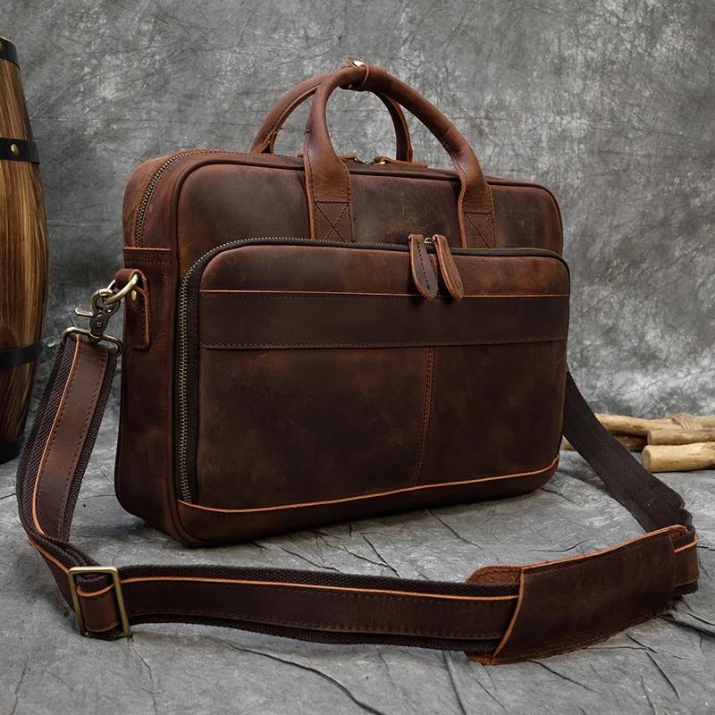 Porte-documents rétro pour ordinateur portable, sacs à main en cuir véritable, sac d'affaires décont