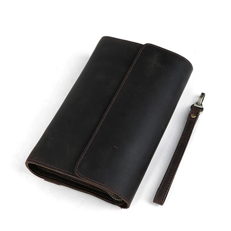 Grand portefeuille en cuir véritable pour homme, pocommuniste de jour, sac à main de style vintage,