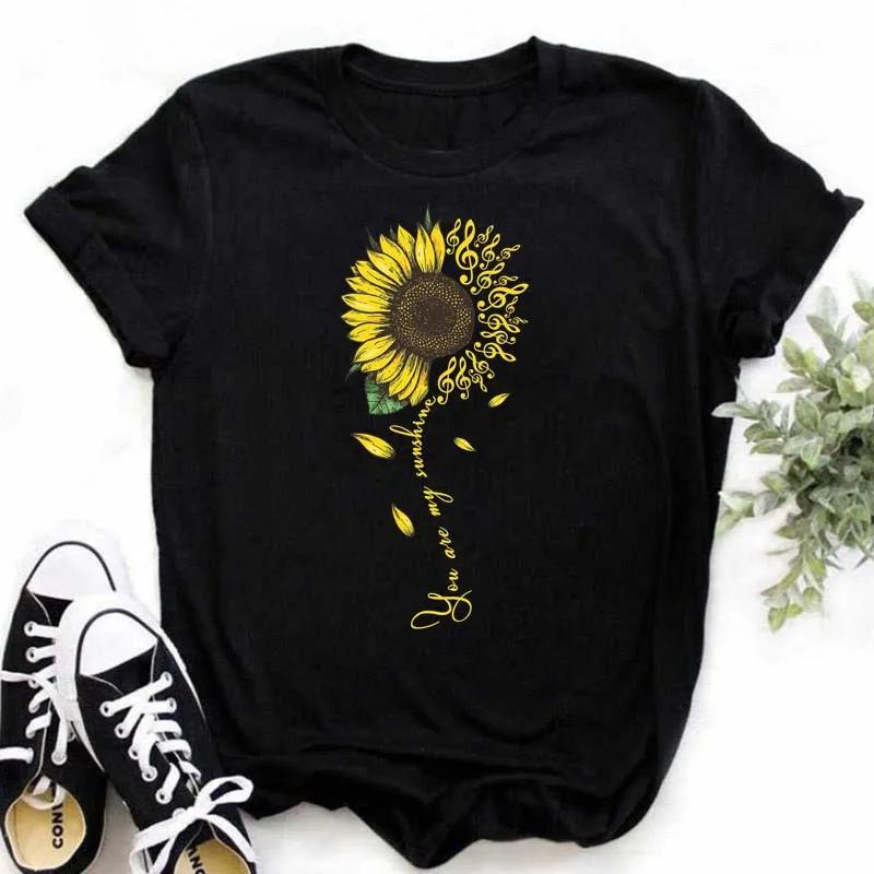 Maycaur T-shirt femme décontracté Kawaii tournesol motif papillon imprimé T-shirt confortable décont