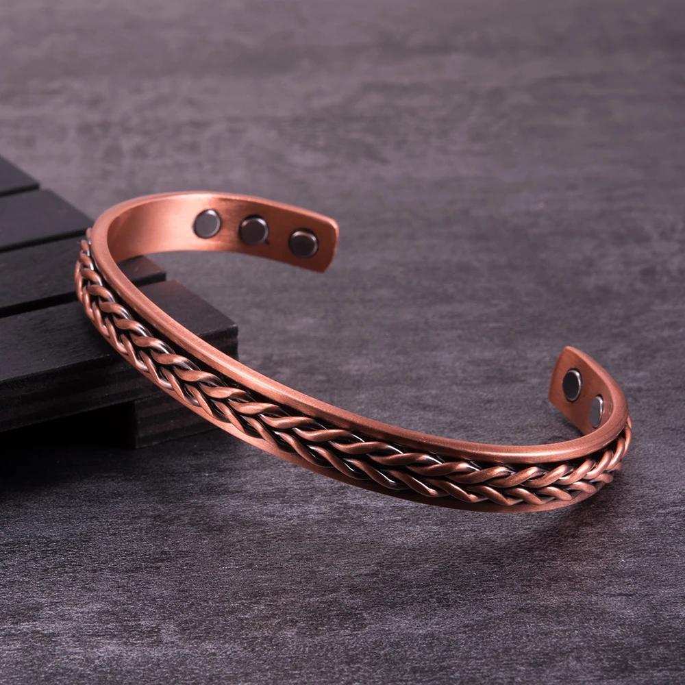 Bracelet magnétique torsadé en cuivre pur, bracelets à manchette réglables pour hommes et femmes, so