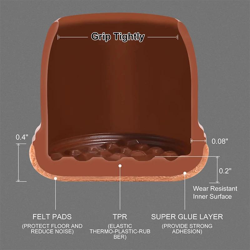 Protecteurs de pieds de chaise de table transparents, capuchons ronds et carrés pour meubles, couvre