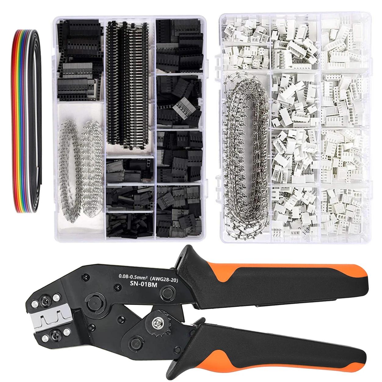 SN-01BM Kit d'outils de sertissage pince à sertir à cliquet avec 1550 connecteurs Dupont 2.54mm et 7
