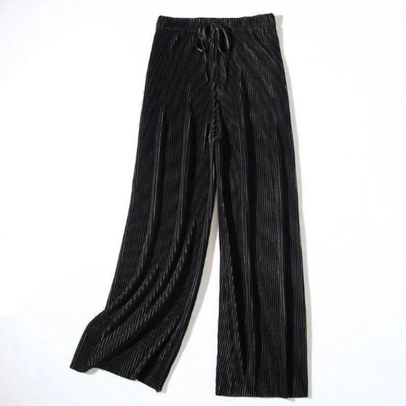 2025 femmes plissées en vrac glace soie coréen décontracté pantacourt jambe large pantalon maison cl