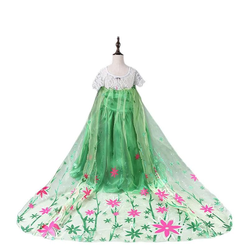 Robe de soirée princesse Elsa pour filles, tenue verte, costume d'anniversaire pour enfants de 3, 4,