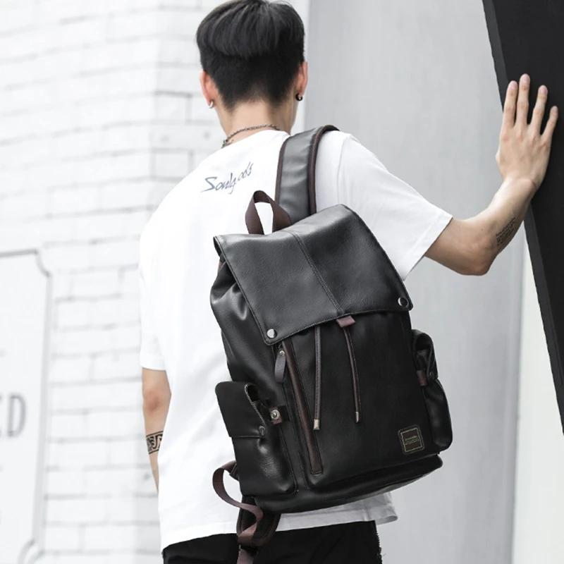 MOYYI grand sac à dos de voyage en cuir étanche à rabat hommes femmes adolescents collège étudiant s